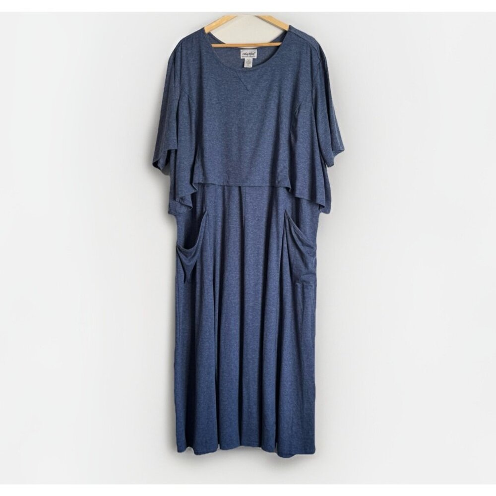 Anthony Richards Blue Midi Layered Dress Women’s 4X Pockets Minimalist Jersey